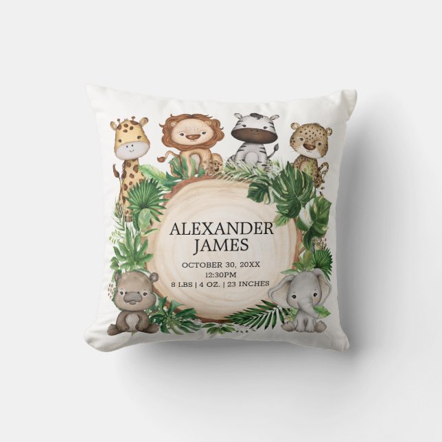 Cute Tropical Jungle Safari Animals Boy Nursery Cushion (Front)