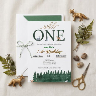 Cute Tropical Jungle Safari Wild One 1st Birthday Invitation