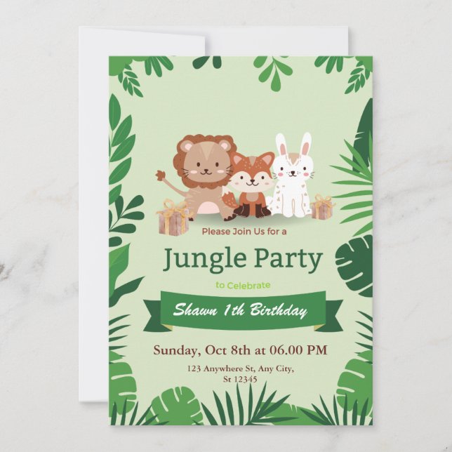 Cute Tropical Jungle Safari Wild One 1st Birthday  Invitation (Front)