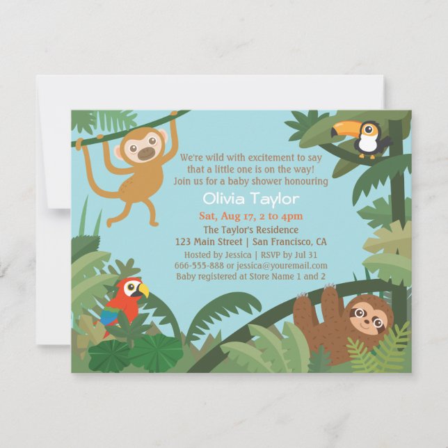 Cute Tropical Jungle Theme Baby Shower Invitations (Front)