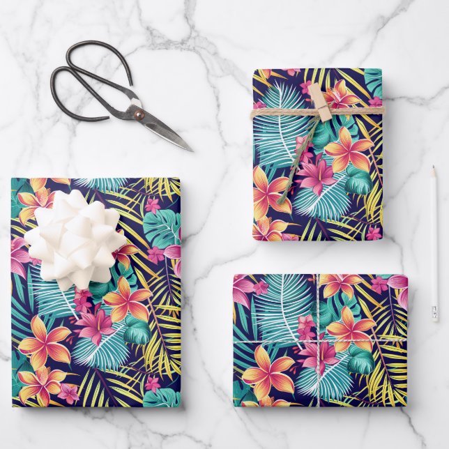 Cute Tropical jungle tiled floral Wrapping Paper Sheet (Front)