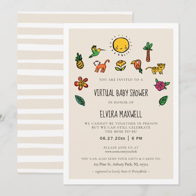 Cute tropical jungle Virtual Baby shower Invitation (Front/Back)