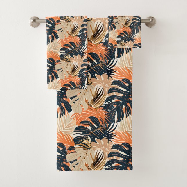 Cute Tropical leaf colourful pattern tiled  Bath Towel Set (Insitu)