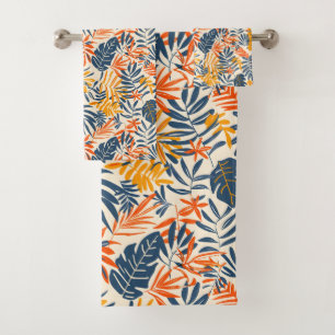 Cute Tropical leaf colourful pattern tiled Bath Towel Set
