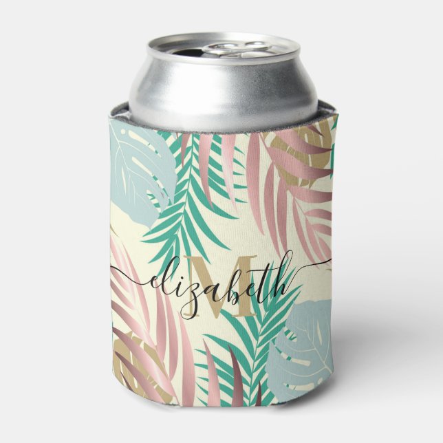 Cute Tropical Leaves Can Cooler (Can Front)