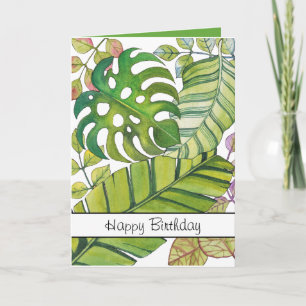 Cute Tropical Leaves In Watercolor Card