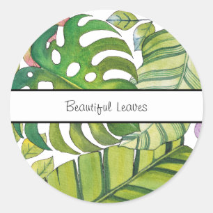 Cute Tropical Leaves In Watercolor Classic Round Sticker