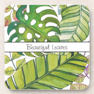 Cute Tropical Leaves In Watercolor Coaster