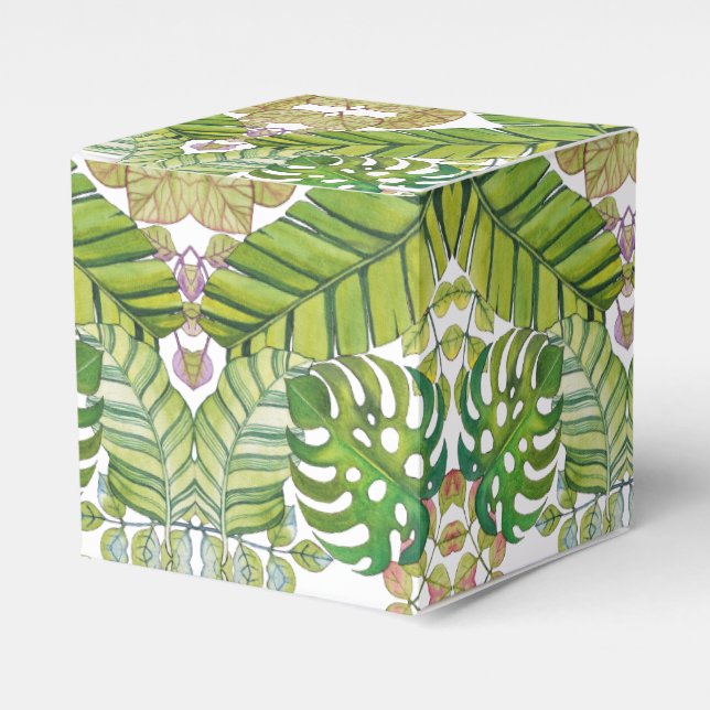 Cute Tropical Leaves In Watercolor Favour Box (Front Side)