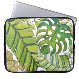 Cute Tropical Leaves In Watercolor Laptop Sleeve