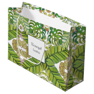 Cute Tropical Leaves In Watercolor Large Gift Bag