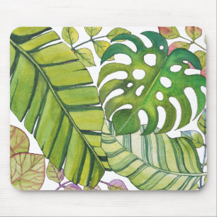 Cute Tropical Leaves In Watercolor Mouse Mat