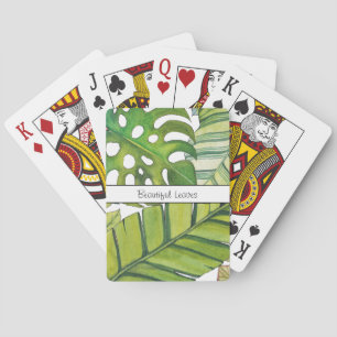 Cute Tropical Leaves In Watercolor Playing Cards