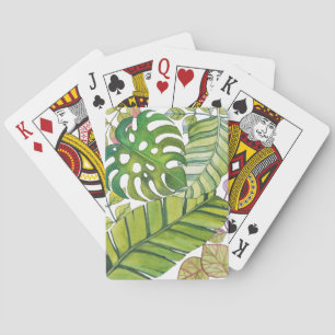 Cute Tropical Leaves In Watercolor Playing Cards