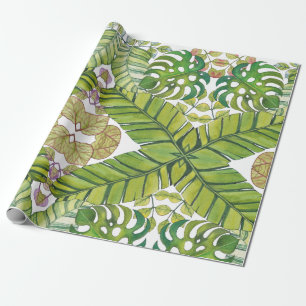 Cute Tropical Leaves In Watercolor Wrapping Paper