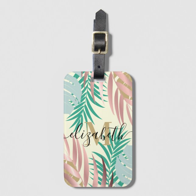 Cute Tropical Leaves Luggage Tag (Front Vertical)