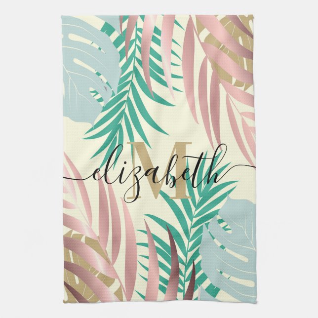 Cute Tropical Leaves Tea Towel (Vertical)