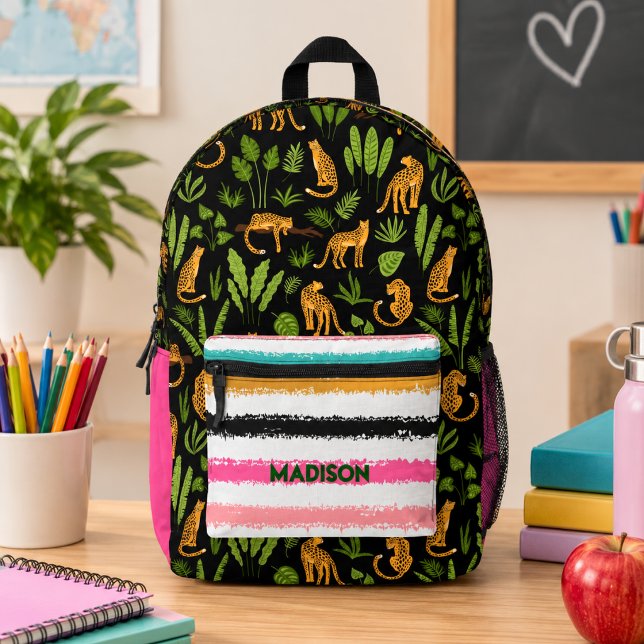 Cute Tropical Leopards Custom Name Printed  Backpack (Cute Tropical Leopards Custom Name Printed Backpack)