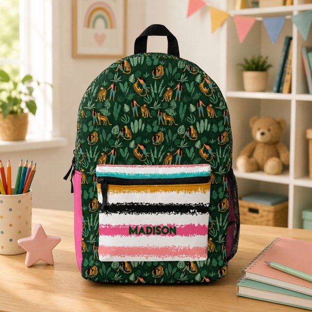 Cute Tropical Leopards Custom Name Printed  Backpack (Cute Tropical Leopards Custom Name Printed Backpack)