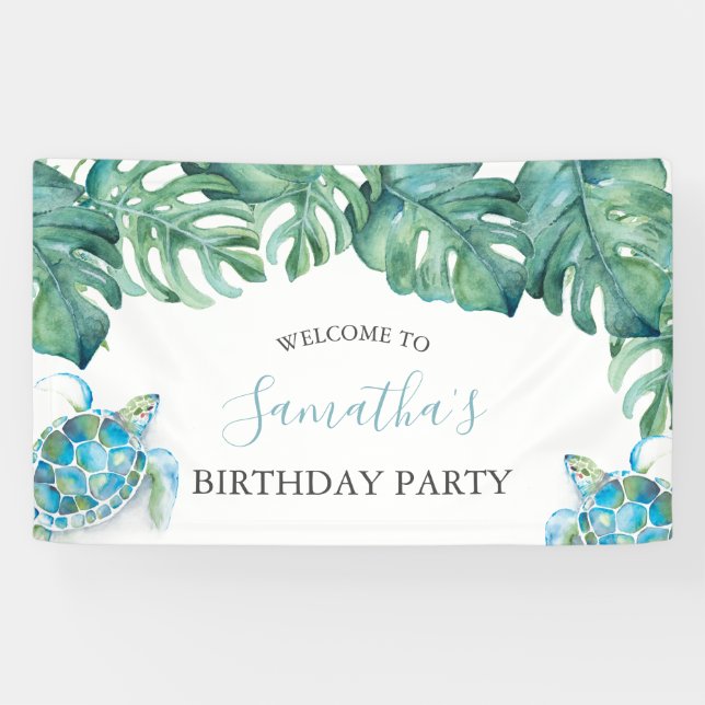 Cute Tropical Luau Birthday Banner (Horizontal)