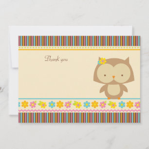 Cute tropical owl girls thank you flat card
