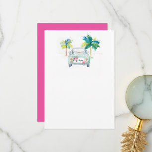 Cute Tropical Palm Tree & Car Watercolor Thank You Card