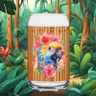 Cute Tropical parrot beach party home bar Can Glass
