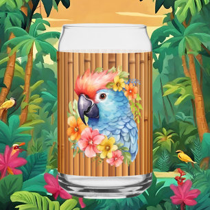 Cute Tropical parrot beach party home bar  Can Glass