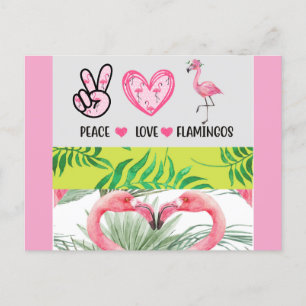 Cute Tropical Peace Love Flamingos  Postcard