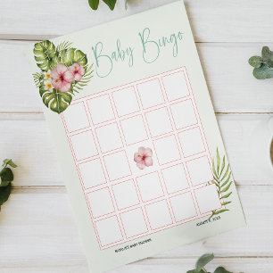 Cute Tropical Penguin Pink Baby Shower Bingo