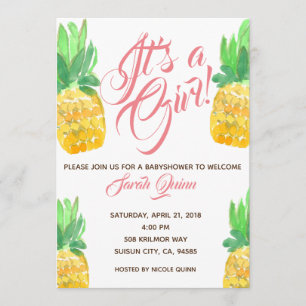 Cute tropical pineapple baby shower invite