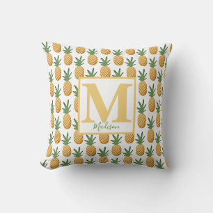 Cute Tropical Pineapple Monogram Name Throw Pillo Cushion