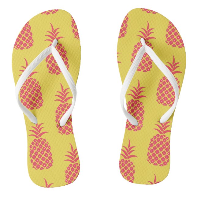 Cute Tropical Pineapple Pattern Beach Coral Yellow Flip Flops (Footbed)