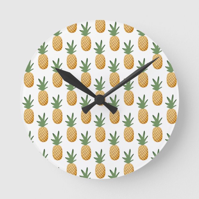 Cute Tropical Pineapple Pattern Round Clock (Front)