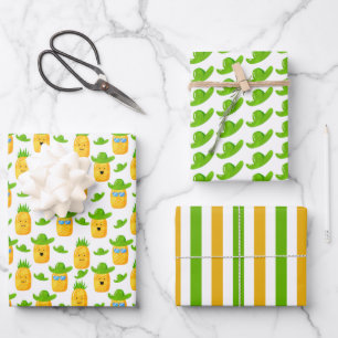 Cute Tropical Pineapple Wrapping Paper Set of 3