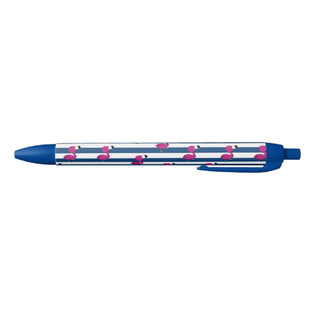 cute tropical pink baby flamingo navy blue striped ink pen (Bottom)