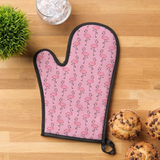 Cute Tropical Pink Flamingo  Oven Mitt (Top down)
