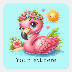 Cute tropical pink flamingo  square sticker