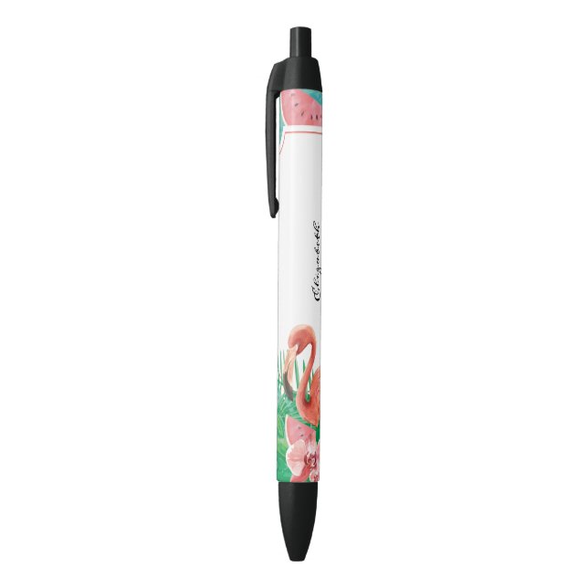 Cute Tropical Pink Flamingo Watermelon Black Ink Pen (Top (Vertical))
