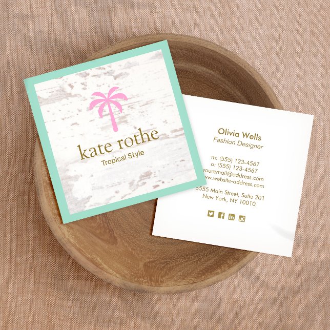 Cute Tropical Pink Palm Tree White Wood Calling Card (Creator Uploaded)