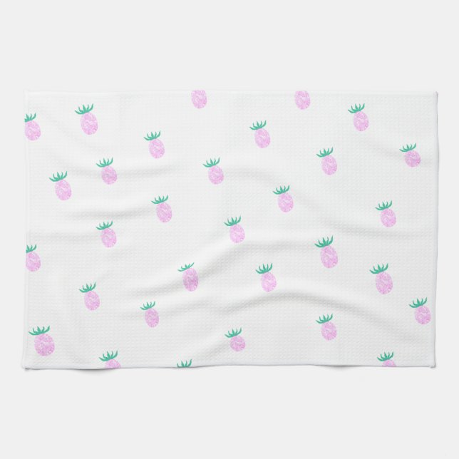 Cute Tropical Pink Pineapple Pattern Tea Towel (Horizontal)