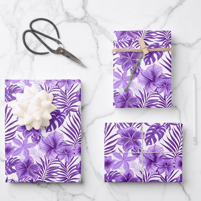 Cute Tropical purple leaf pattern party Wrapping Paper Sheet (Front)