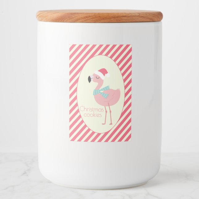 Cute Tropical Santa Flamingo - Christmas Cookies Food Label (Front)
