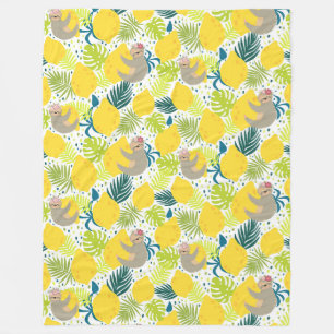 Cute Tropical Sloths Fleece Blanket