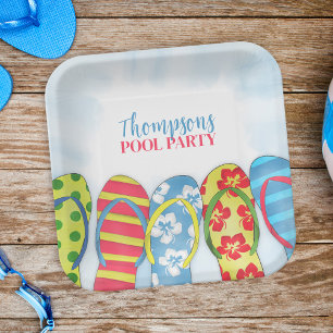 Cute Tropical Summer Flip Flops Pool Party Fun Paper Plate