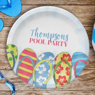 Cute Tropical Summer Flip Flops Pool Party Fun Paper Plate
