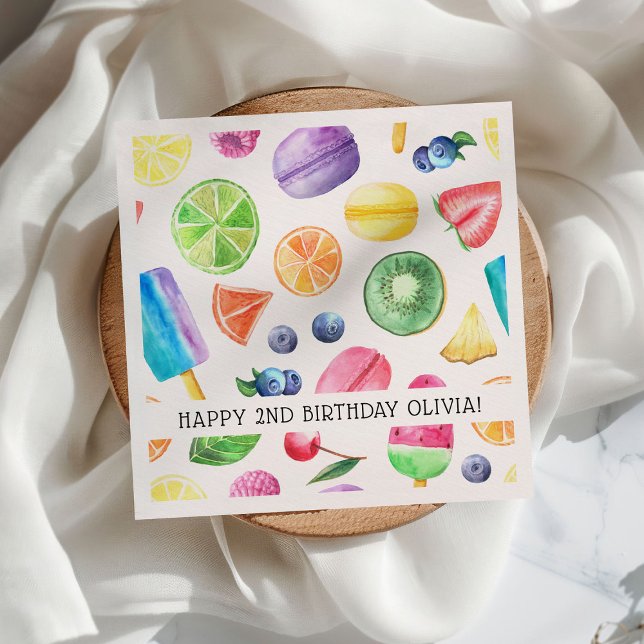 Cute Tropical Summer Tutti Fruitti Birthday Napkin (Creator Uploaded)