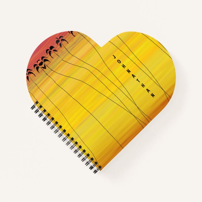 Cute Tropical Sunset and Silhouette Coconut Trees Notebook (Front)