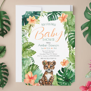 Cute Tropical Tiger for Girl's Jungle Baby Shower Invitation
