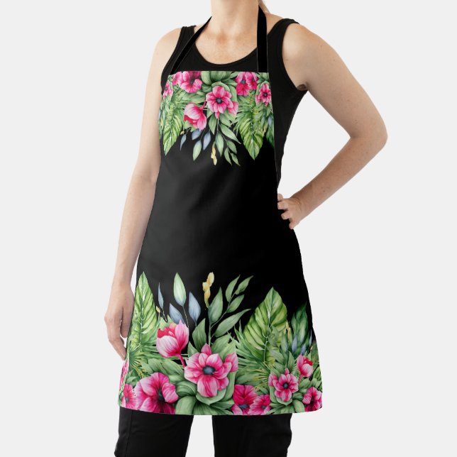 Cute Tropical Watercolor Floral  Apron (Insitu)